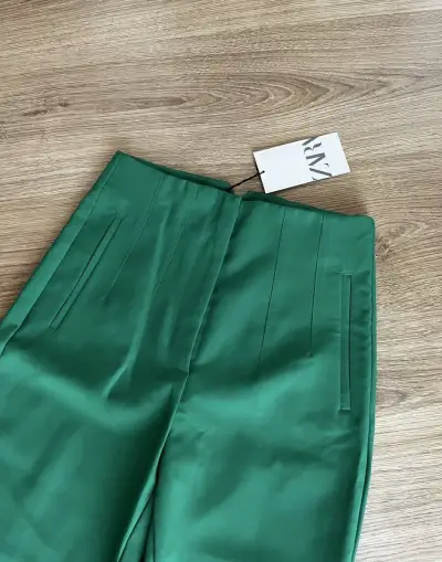 Zelené společenské kalhoty ZARA, velikost S