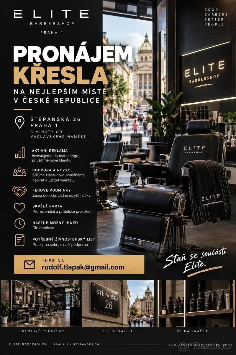 Pronájem barber křesla - Praha 1 u Václavského náměstí