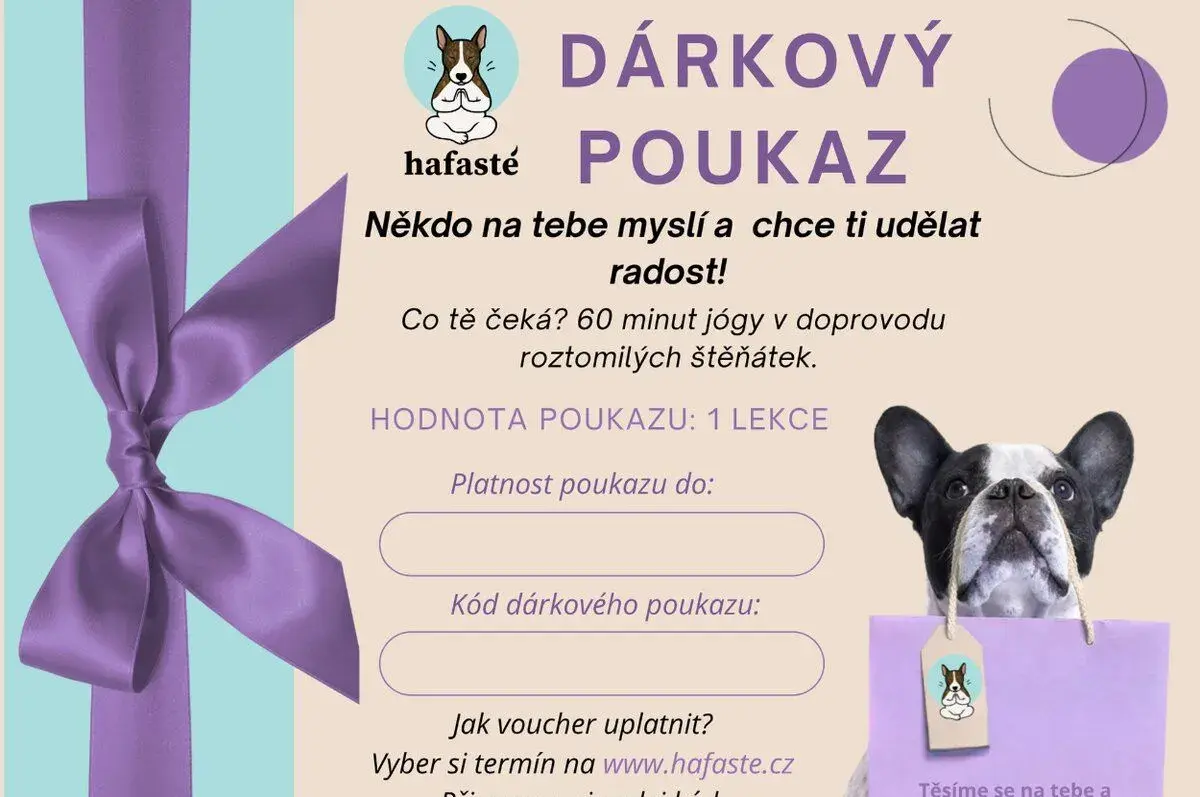 Poukaz na jógu se štěňátky (1 lekce dle výběru) do Hafasté