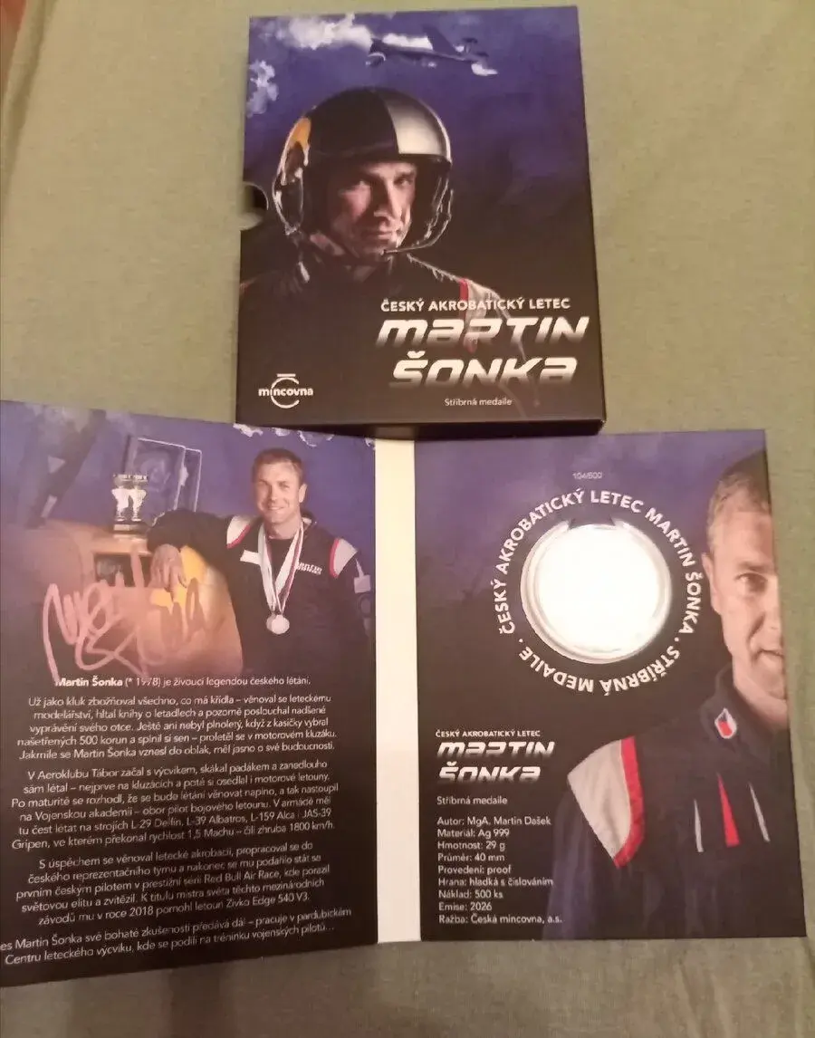 Martin Šonka stříbrná mince s podpisem