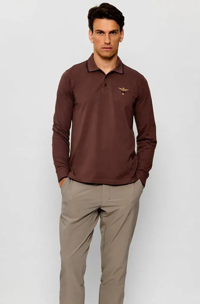 AERONAUTICA MILITARE PÁNSKÉ POLO TRIKO-BROWN-M KRÁSNÉ