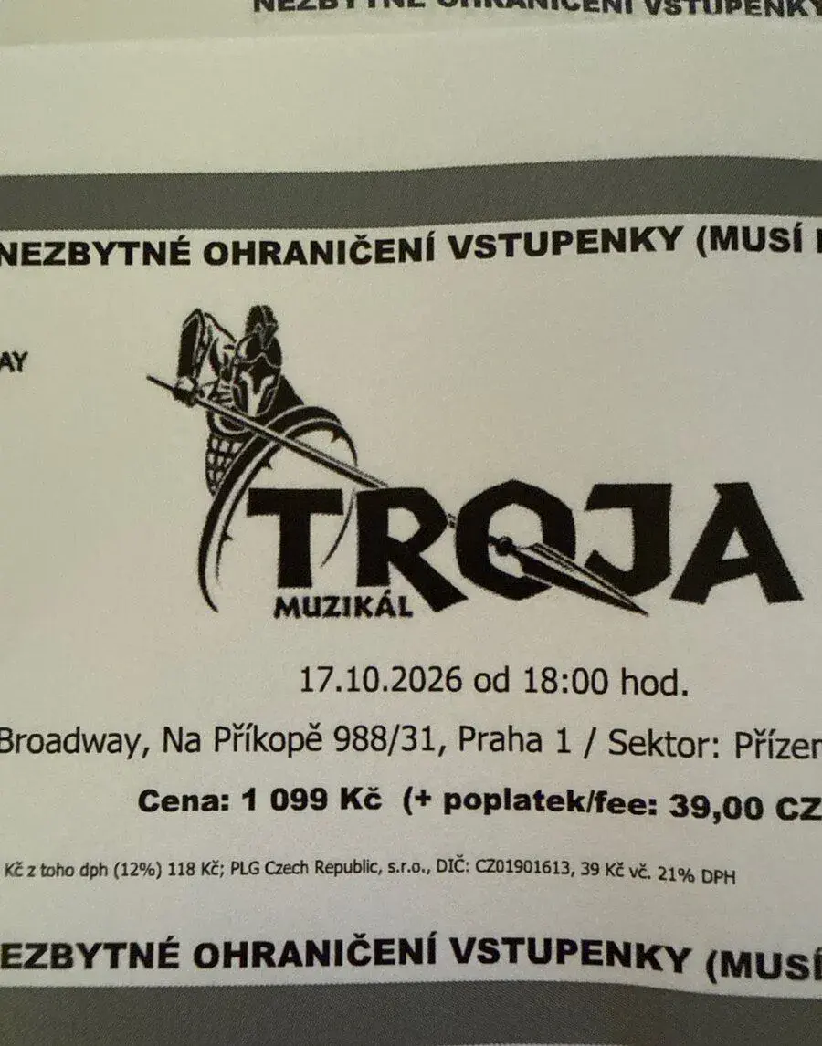 2 listky na muzikal Troja