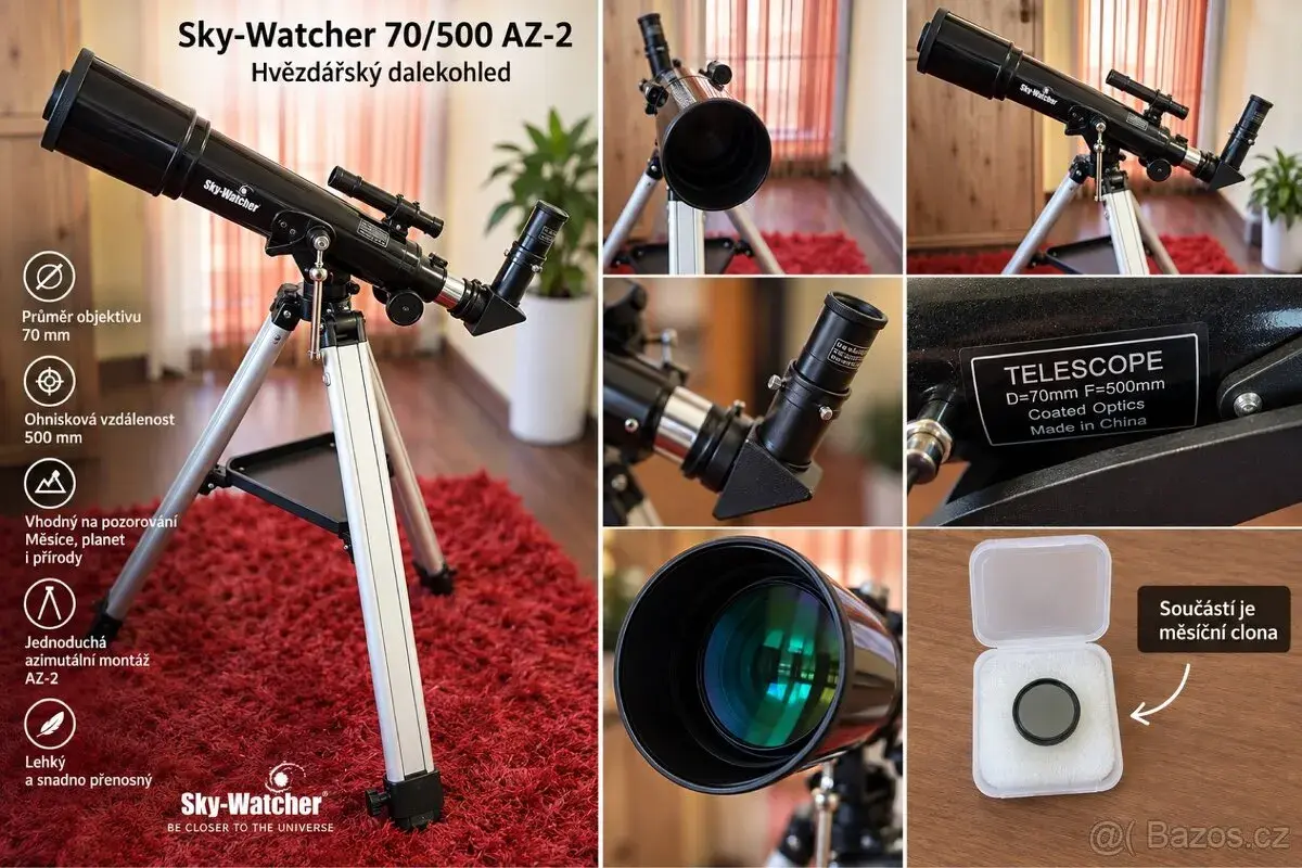 Sky-Watcher 70/500 AZ-2 + měsíční filtr – použitý pouze 1×