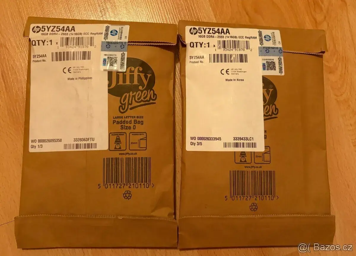 2x HP 16GB DDR4-2933 (1×16 GB) ECC Registered