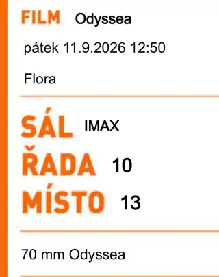 Odyssea 2x IMAX 70mm, OC Flora, Praha, 11.9. 12:50
