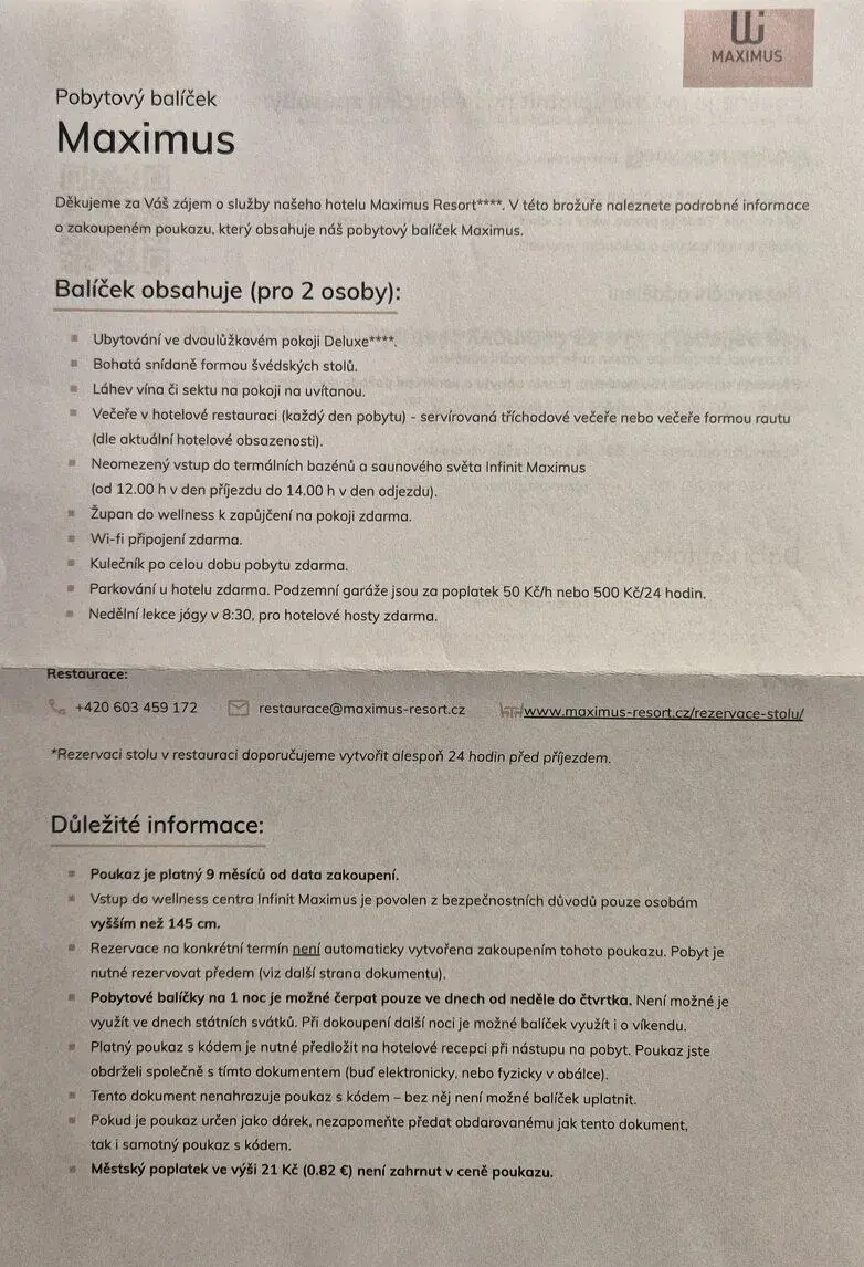 Wellness pobyt v Brně v hotelu Maximus