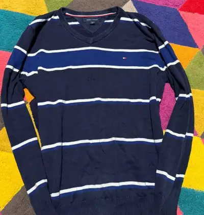 TOMMY HILFIGER BAVLNĚNÝ V NECK SVETR XL