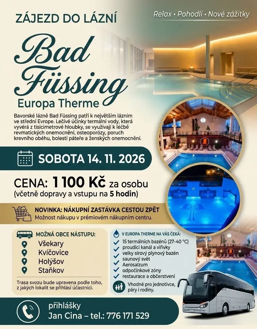 Zájezd do lázní Bad Füssing (Europa Therme) + nákupy v Němec
