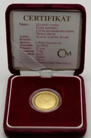Zlato / zlatá čtvrtuncová medaile (mince) Václav Havel 2003
