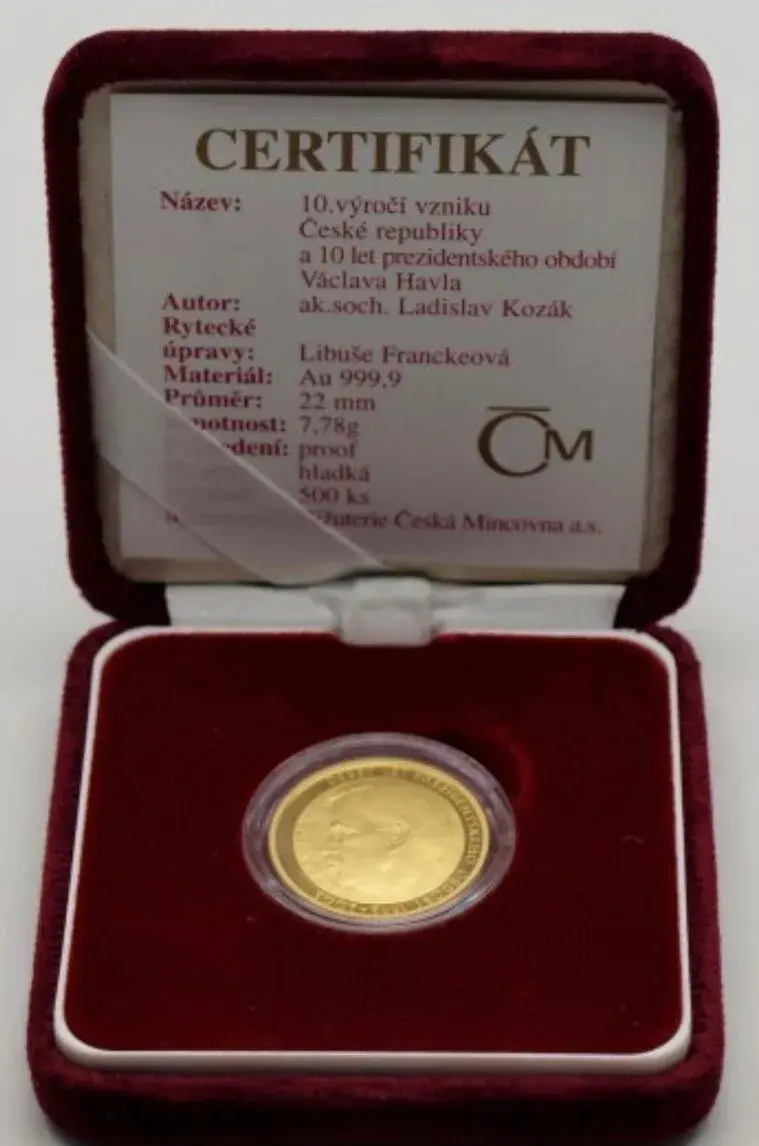 Zlato / zlatá čtvrtuncová medaile (mince) Václav Havel 2003