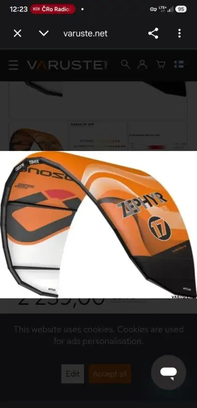 Kite ozone zephyr 17m, l