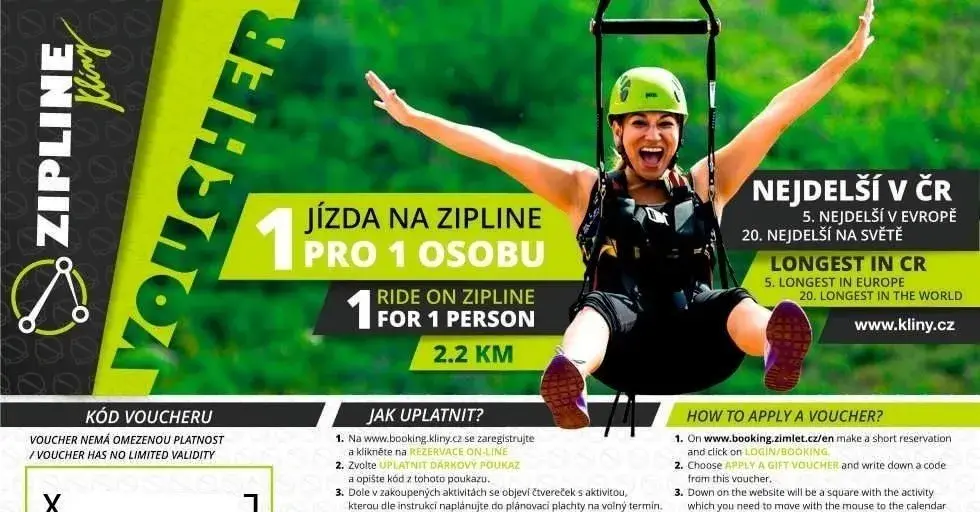 🚀 ZIPLINE KLÍNY – 1 JÍZDA