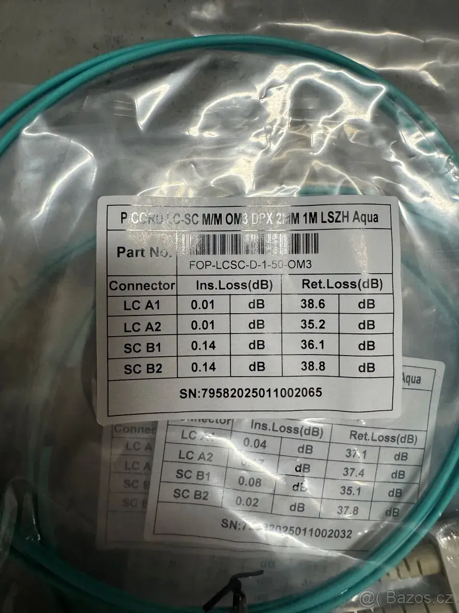 Optický patchcord LC-SC duplex OM3 1 m – 3 ks