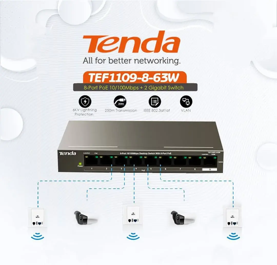 Tenda TEF1109P-8-63W PoE 8-ports