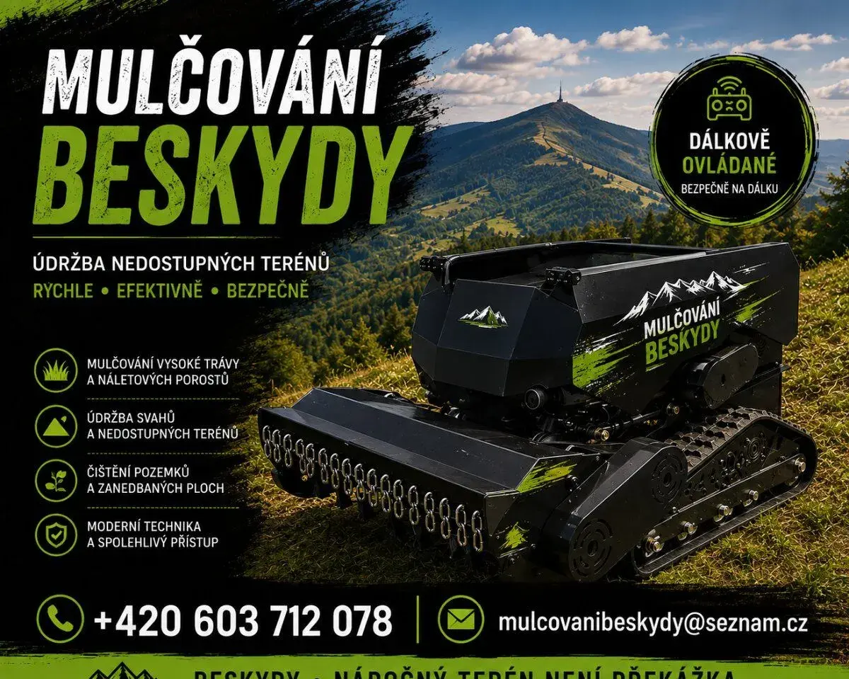 Mulčování pozemku, svahů, likvidace trní, náletů- Beskydy