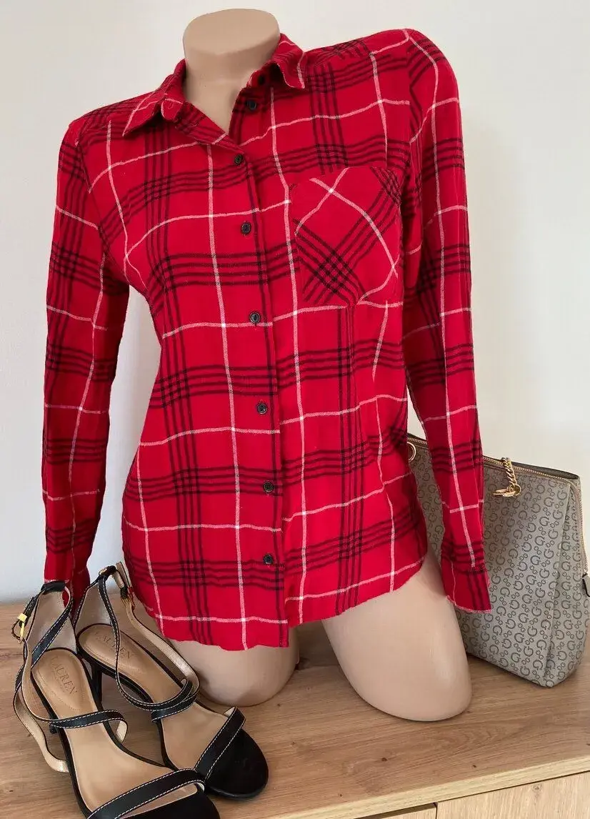 Červená kostkovaná košile H&M vel.34 100%bavlna