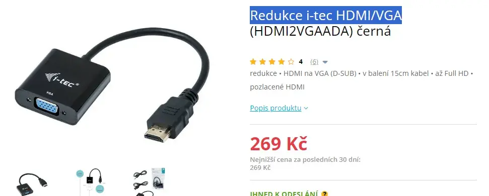 Redukce HDMI / VGA - nové defakto nepoužité