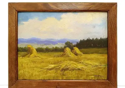 obraz N.I.Cholodkov, Žně, olej plátno 40x49
