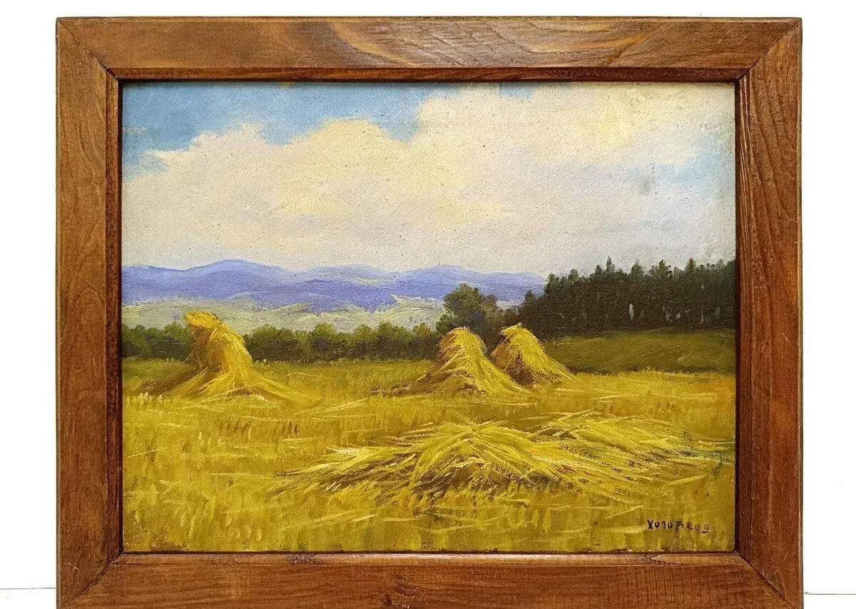 obraz N.I.Cholodkov, Žně, olej plátno 40x49