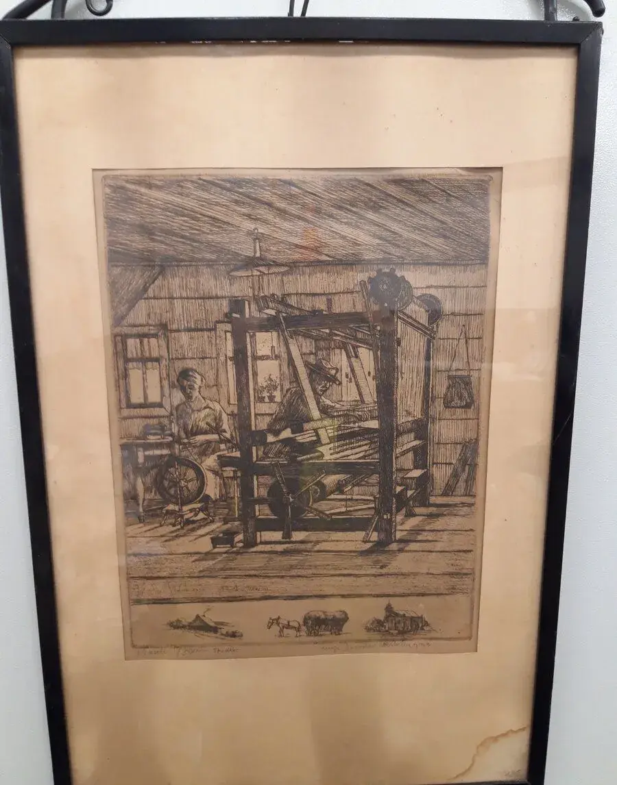 Litografie Tkadlec r.v.1933 ak.malířJaroslav Skrbek