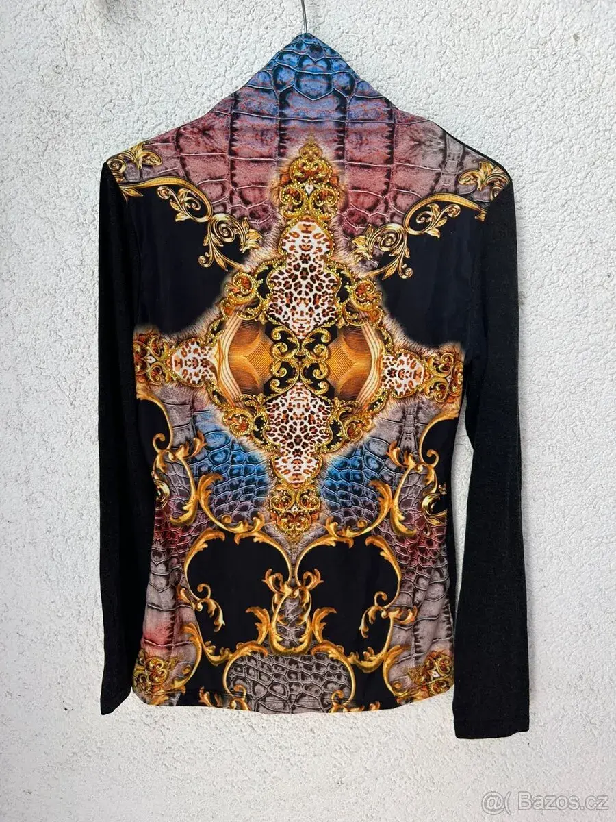 Antrasit tunika M/L - černá + zlatý baroko leopard - kamínky