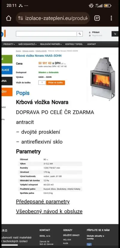 Krbová vložka HAAS+SOHN – jako nová