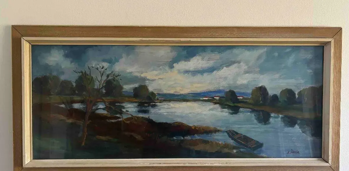 obraz Zdeněk Žemla, u Labe, olej 52x112