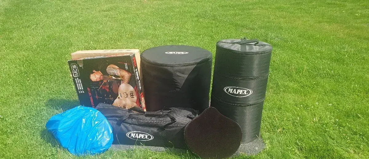Bicí souprava Mapex – kompletní set, činely Meinl MCS, obaly