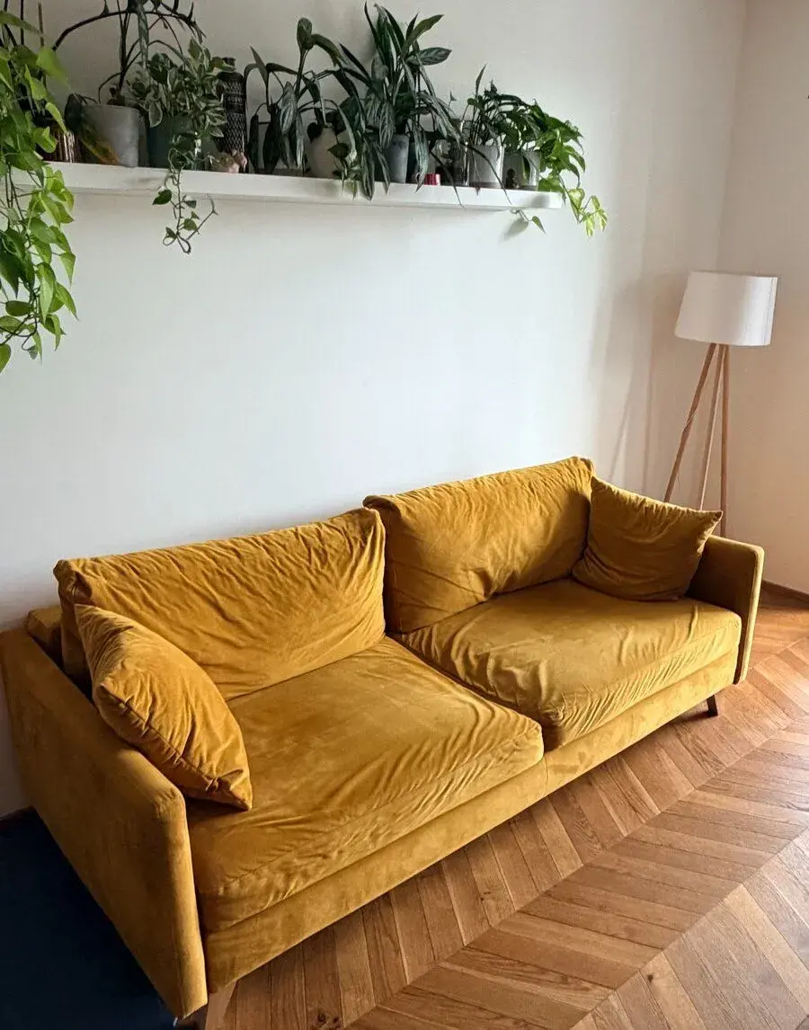 Rozkládací pohovka Teak Peak Liv, samet, úložný prostor