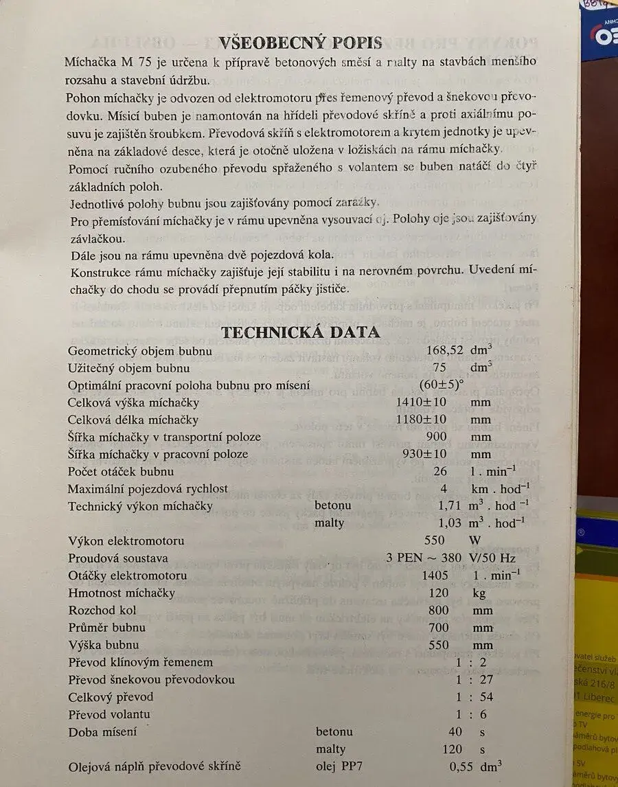 Stavební míchačka M75