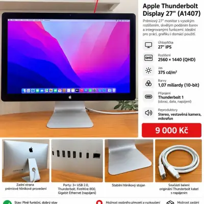 Apple Thunderbolt Display 27” (A1407) – QHD IPS – 9 000 Kč