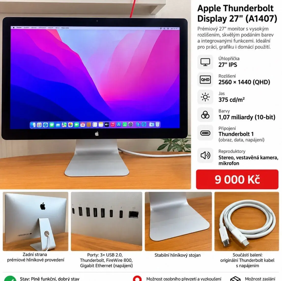 Apple Thunderbolt Display 27” (A1407) – QHD IPS – 9 000 Kč