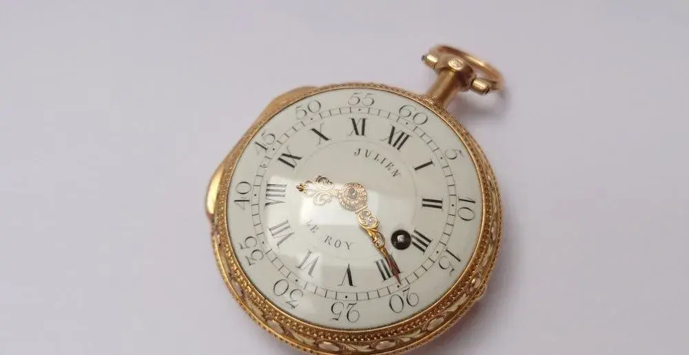 18k zlaté kapesní hodinky špindlovky Julien Leroy Paris 1750