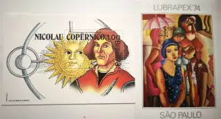 2x známka Nikolau Copernico Brasil 73 a Lubrapex 74 Sao Paul