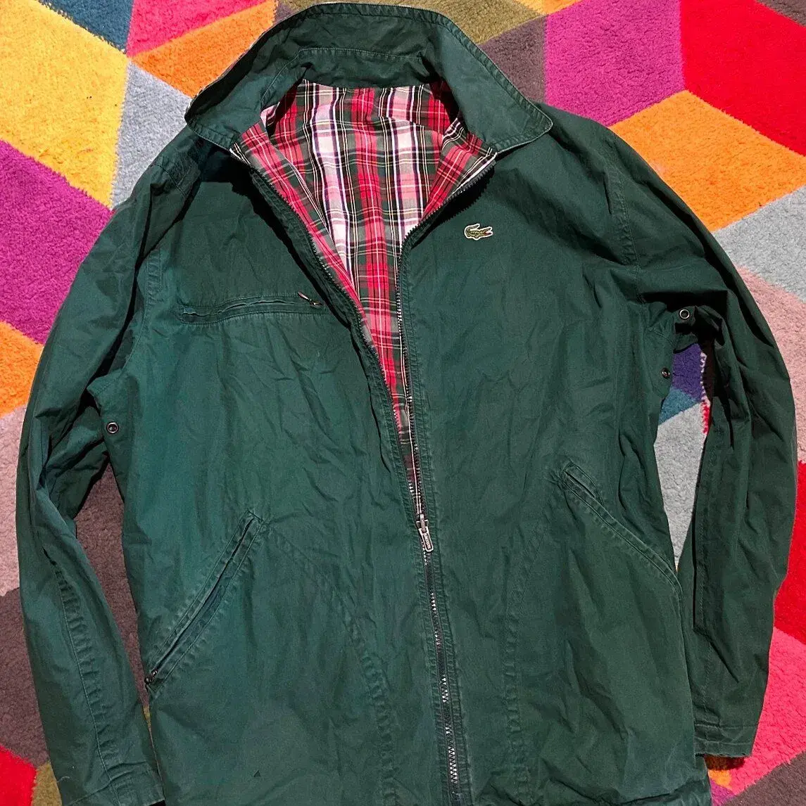 LACOSTE KRÁSNÁ PŘECHODOVÁ OBOUSTRANNÁ BUNDA GREEN -XL(XL-XXL