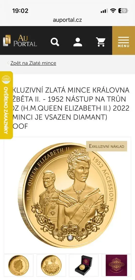 Zlatá mince 1oz proof + diamant