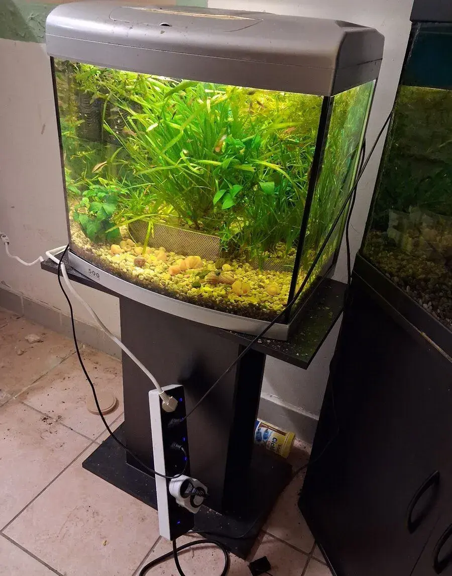 Akvárium 90 l se stojanem a filtrem.