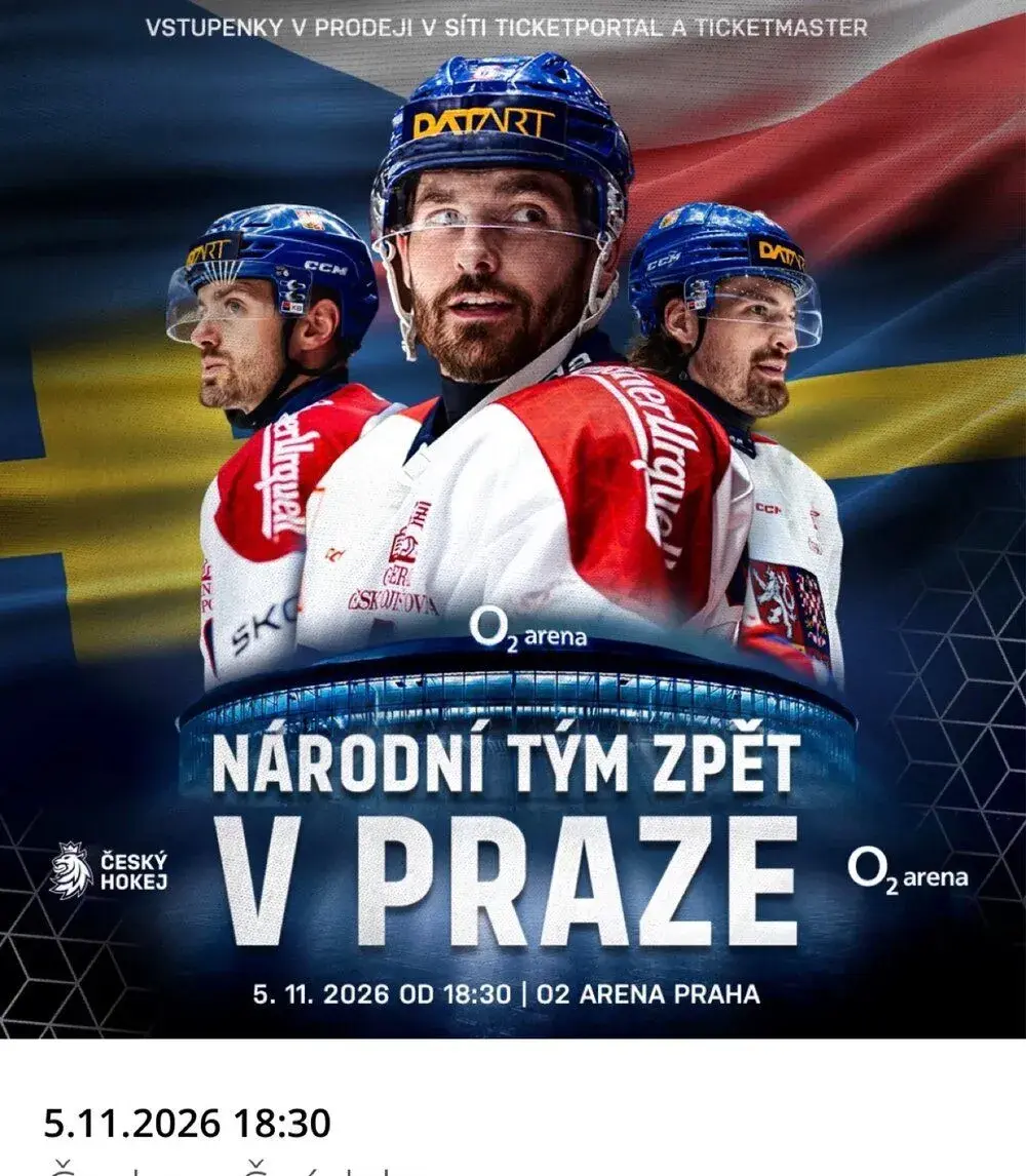 ČESKO-ŠVÉDSKO, VIP KLUBOVÉ PATRO, 5.11.2026 O2 ARENA