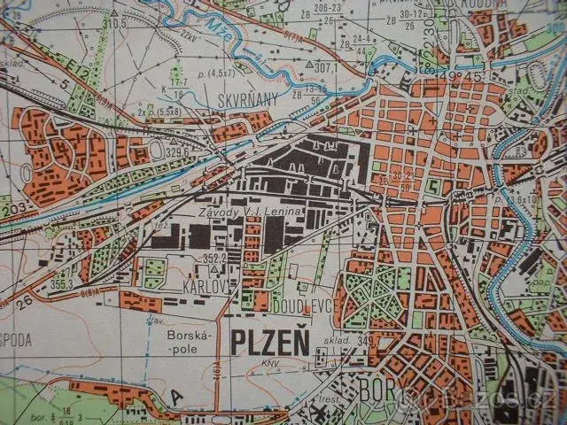 Vojenská profesionální tajná mapa Plzeň ska ČSLA