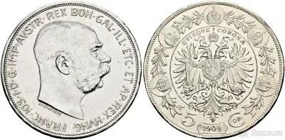 5 Koruna 1909 (autor Schwartz) F.J.I.,ražební lesk