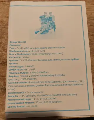 Spalovací motor Stingr 10cc RE