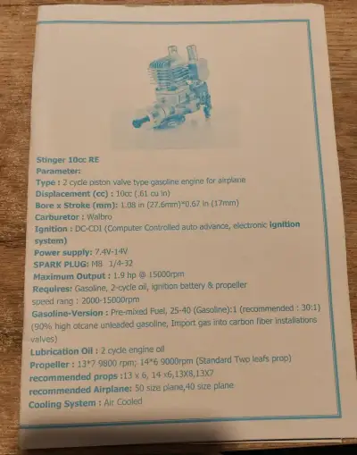Spalovací motor Stingr 10cc RE