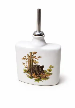 Porcelánová placatka / karafa – myslivecký motiv (divoké pra