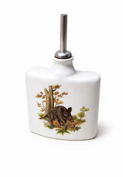 Porcelánová placatka / karafa – myslivecký motiv (divoké pra