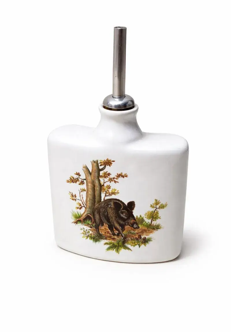 Porcelánová placatka / karafa – myslivecký motiv (divoké pra