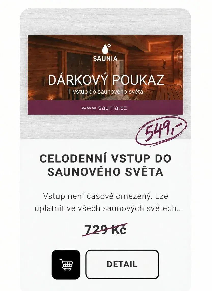 SAUNIA poukaz Celodenní vstup (do 30.4.2027)