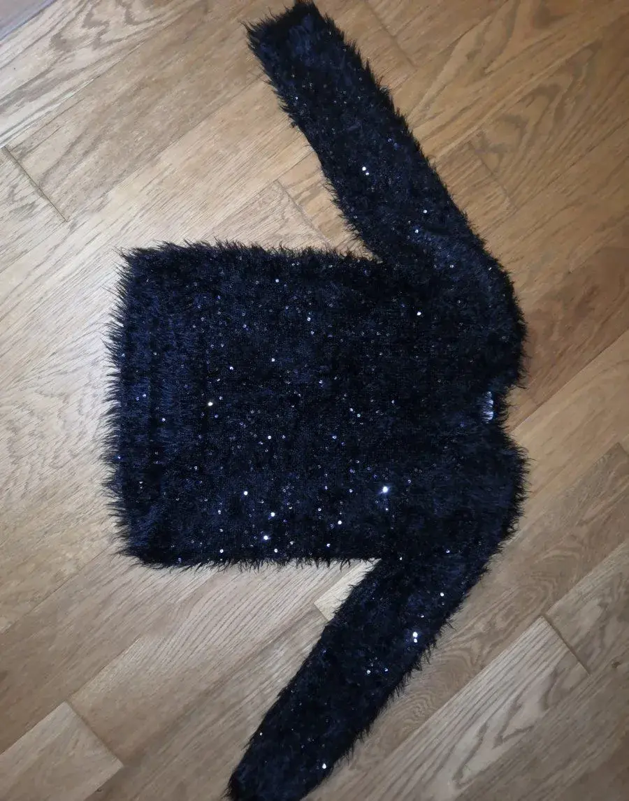 Černý chlupatý svetr se třpytkami H&M 110/116