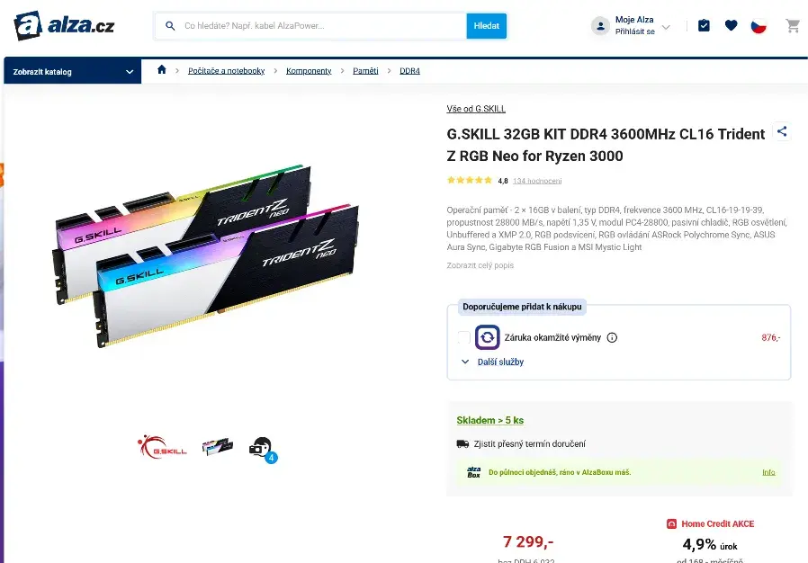G.SKILL 32GB KIT DDR4 3600MHz CL16 Trident Z RGB Neo