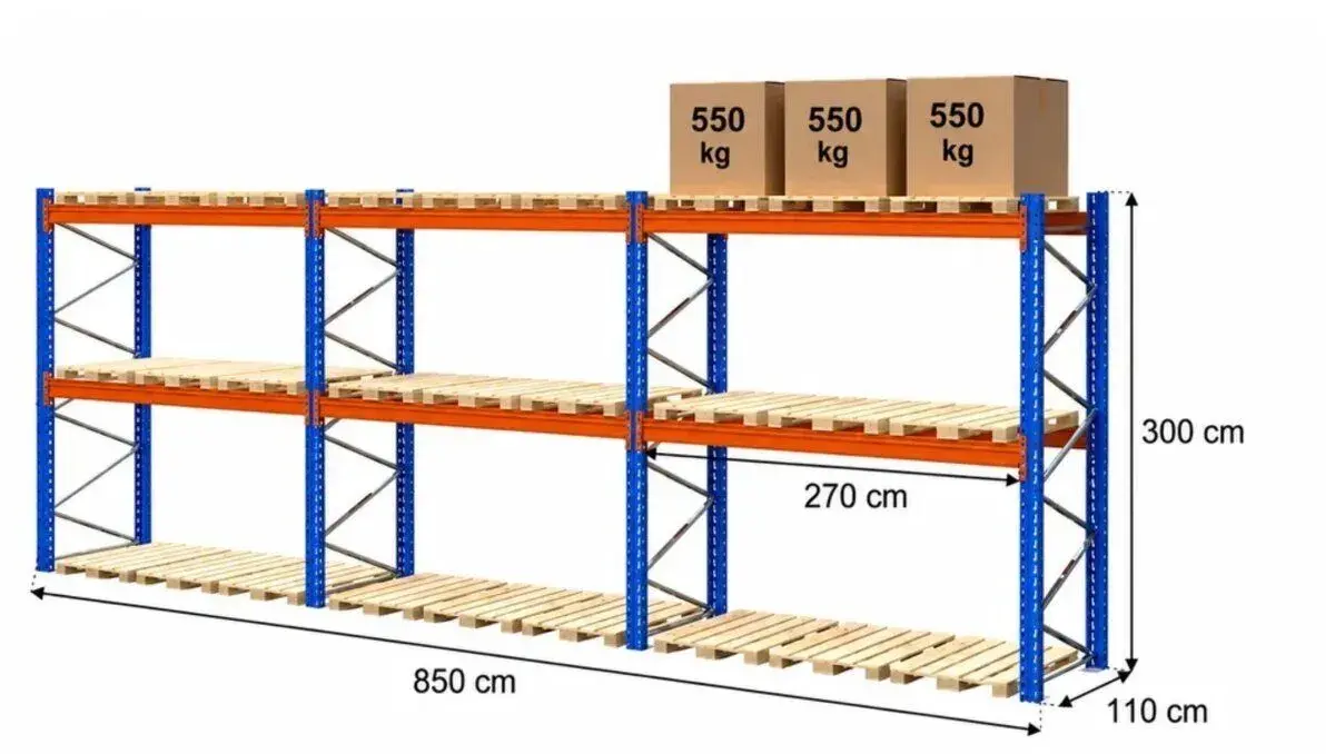 Paletový regál STOW 0+2, výška 300cm, délka 850cm (TOP STAV)
