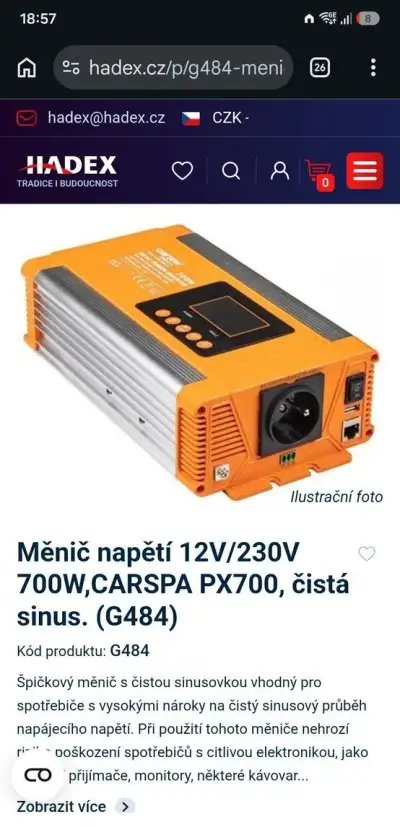 Měnič 12V 230V CARSPA PX700